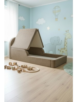 MiniWood Montessori Katlanır Çocuk Yatak Oyun Alanlı Karyola Sünger Yer Yatağı Bebek Beşik