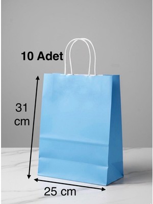 e ERTA Mavi Renkli Kraft Çanta 25X31 cm 10 Adet Hediye Poşeti , Hediye Paketi , Kraft Kağıt Çanta