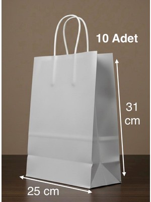 e ERTA Gümüş Renkli Kraft Çanta 25X31 cm 10 Adet Hediye Poşeti , Hediye Paketi , Kraft Kağıt Çanta