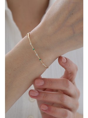 Yavuz Kuyumculuk 14 Ayar Altın Zümrüt Taşlı Modern Kelepçe