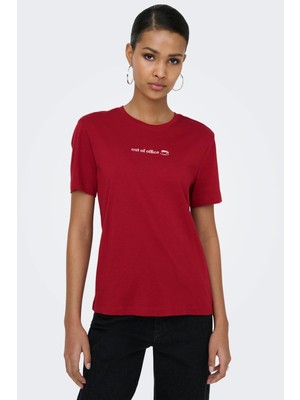 Only Kadın Bisiklet Yaka Boxy Fit Süet Dokulu Tişört - Milena