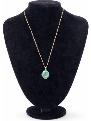 Pangu Turkuaz Mine Detaylı Açılabilir Altın Renk Çelik Kolye