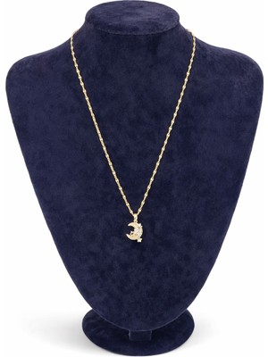 Pangu Hilal Ay Figürlü Zirkon Taşlı Altın Renk Çelik Kolye