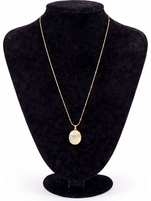 Pangu Altın Renk Sedef Taşlı Güneş Figürlü Çelik Kolye