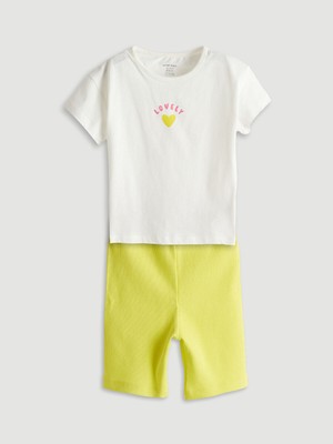 Lc Waikiki Yeni Sezon Kalp Baskılı Kız Bebek Tişört ve Tayt 2'li