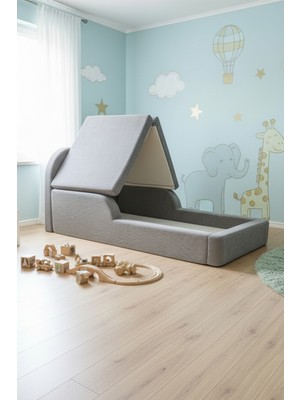 MiniWood Montessori Katlanır Çocuk Yatak Oyun Alanlı Karyola Sünger Yer Yatağı Bebek Beşik