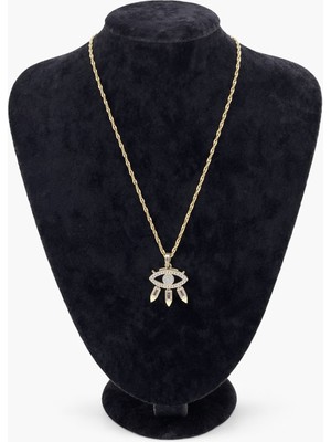 Pangu Zirkon Taşlı Göz Figürlü Altın Renk Çelik  Kolye