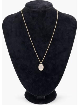 Pangu Sedef Oval Taşlı Altın Renk Çelik Kolye