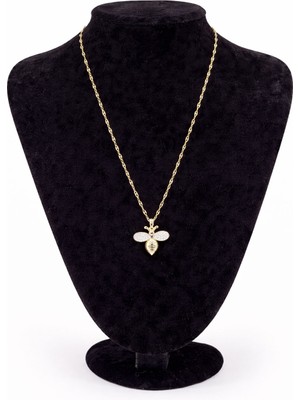 Pangu Altın Renk Arı Figürlü Zirkon Taşlı Çelik Kolye