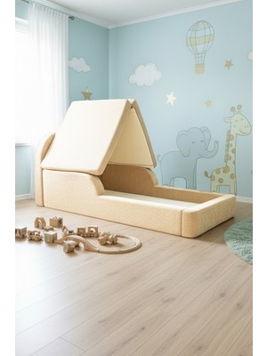 MiniWood Montessori Katlanır Çocuk Yatak Oyun Alanlı Karyola Sünger Yer Yatağı Bebek Beşik
