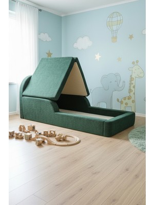 MiniWood Montessori Katlanır Çocuk Yatak Oyun Alanlı Karyola Sünger Yer Yatağı Bebek Beşik
