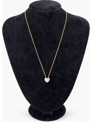 Pangu Mineli Beyaz Kalp Detaylı Altın Renk Çelik Kolye