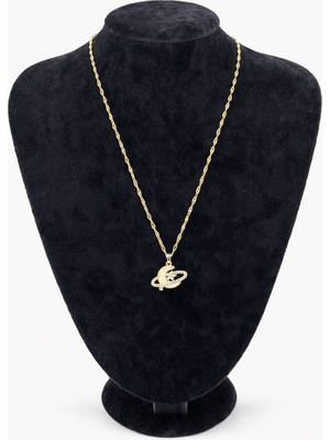 Pangu Ay ve Gezegen Figürlü Altın Renk Çelik Kolye