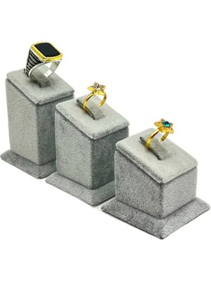 Sezgin Kutu ve Aksesuar 3 Kademe Yüzük Standı Süet Gri