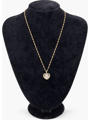 Pangu Zirkon Taşlı Mineli Kalp Figürlü Altın Renk Çelik Kolye