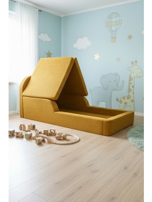 MiniWood Montessori Katlanır Çocuk Yatak Oyun Alanlı Karyola Sünger Yer Yatağı Bebek Beşik