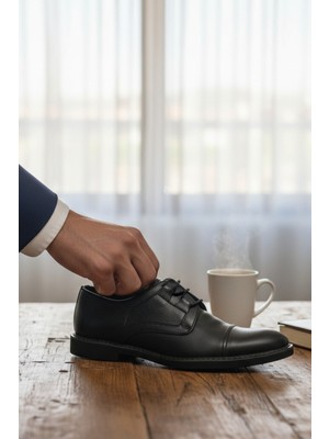 Enoch Siyah Hakiki Deri Derbi Kesim Karma Dokulu Maskülen Klasik Ayakkabı