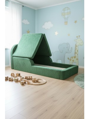 MiniWood Montessori Katlanır Çocuk Yatak Oyun Alanlı Karyola Sünger Yer Yatağı Bebek Beşik