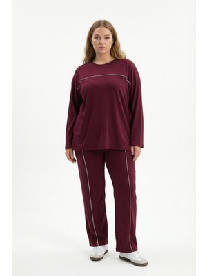 Şuranur Kadın Büyük Beden Oysho Tarzı Modal Kumaş Uzun Kollu Biyeli Rahat Günlük Takım