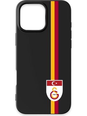 iPhone 16 Pro Max Uyumlu Galatasaray Parçalı Şerit Bayrak Arma Siyah Silikon Lisanslı Telefon Kılıfı