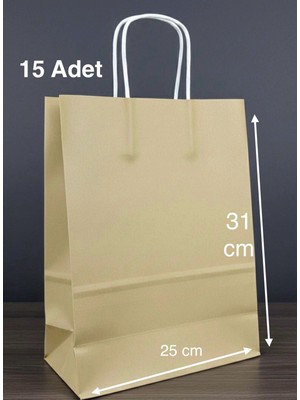 e ERTA Gold Renkli Kraft Çanta 25X31 cm 15 Adet Hediye Poşeti , Hediye Paketi , Kraft Kağıt Çanta