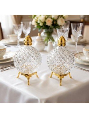 Fair Home 2’li Inci Kristal Model Gold Renk Metal Ayaklı Cam Tuzluk Takımı