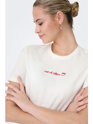 Only Kadın Bisiklet Yaka Boxy Fit Süet Dokulu Tişört - Milena