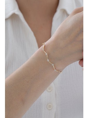 Yavuz Kuyumculuk 14 Ayar Altın Taşlı Zikzak Kelepçe