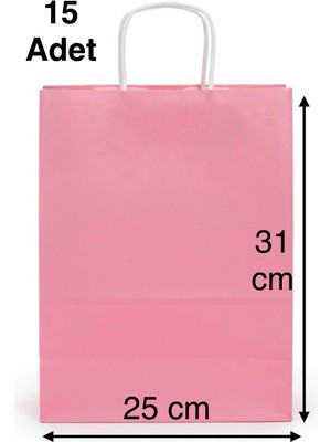 e ERTA Pembe Renkli Kraft Çanta 25X31 cm 15 Adet Hediye Poşeti , Hediye Paketi , Kraft Kağıt Çanta