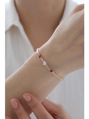 Yavuz Kuyumculuk 14 Ayar Altın Kalp Detaylı Yakut Kelepçe