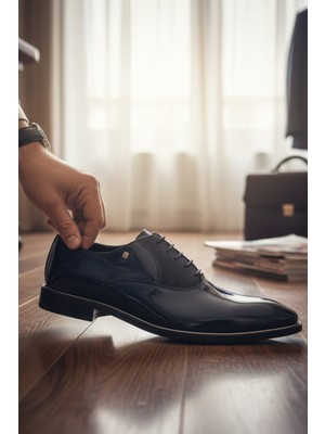 Enoch Hakiki Deri Lacivert Klasik Oxford (Aynalı Rugan ve Mat Panel)