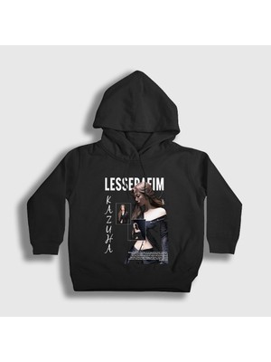 Presmono Unisex Çocuk Siyah Kazuha K-Pop Le Sserafim Kapüşonlu Sweatshirt