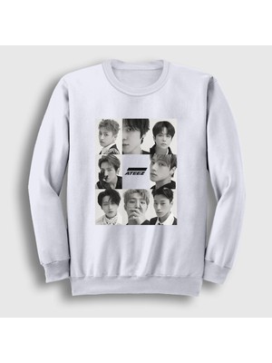 Presmono Unisex Beyaz Band K-Pop Ateez Sweatshirt