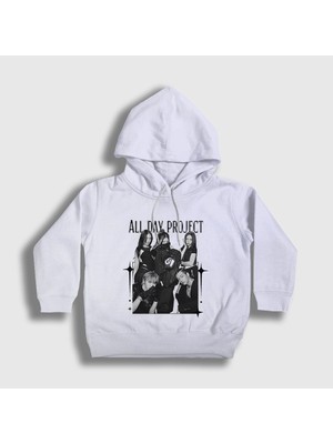 Presmono Unisex Çocuk Beyaz Band K-Pop Allday Project Kapüşonlu Sweatshirt