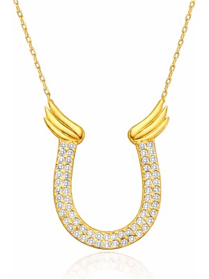 Katre46 Gümüş Gold Zirkon Taşlı Nal Kadın Kolye