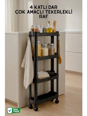 Nandy Home 4 Katlı Dar, Tekerlekli Düzenleyici Raf, Çok Amaçlı Tekerleklı Organizer