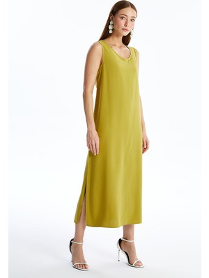 Lc Waikiki Yeni Sezon Bisiklet Yaka Düz Keten Karışımlı Elbise