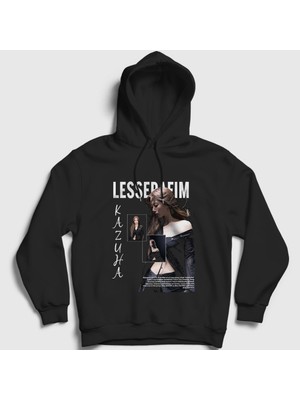 Presmono Unisex Siyah Kazuha K-Pop Le Sserafim Kapüşonlu Sweatshirt