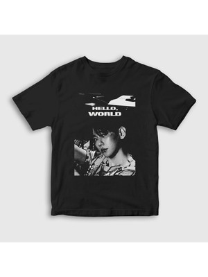 Presmono Unisex Çocuk Siyah Hello World Byun Baekhyun Baek Hyun T-Shirt