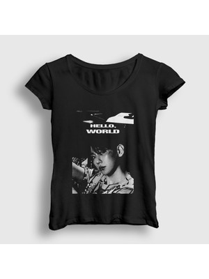 Presmono Kadın Siyah Hello World Byun Baekhyun Baek Hyun T-Shirt