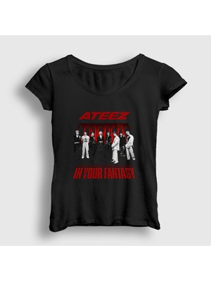 Presmono Kadın Siyah In Your Fantasy K-Pop Ateez T-Shirt
