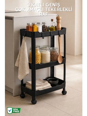 Nandy Home 3 Katlı Geniş, Tekerlekli Düzenleyici Raf, Çok Amaçlı Tekerlekli Organizer