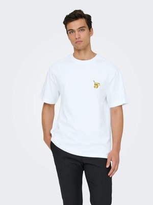 Only & Sons Erkek Pokemon Figürlü Beyaz T-Shirt - 22037659