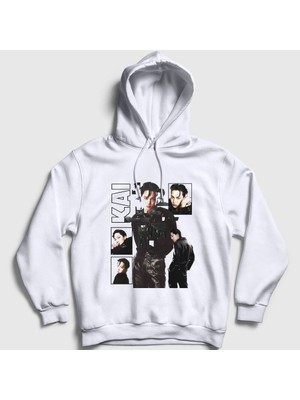 Presmono Unisex Beyaz Kai Kim Jong In Exo Kapüşonlu Sweatshirt