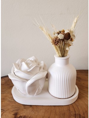 Özalp Decor Gül Biblo Dekoratif Tabak -Vazo Set El Yapımı Modern Obje