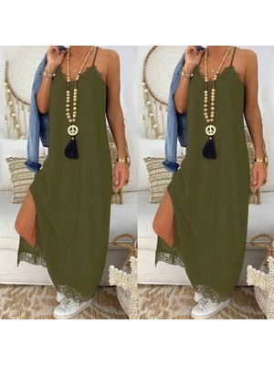 Etiler Collection Kadın Haki Dantel Detay Viskon Elbise 3798