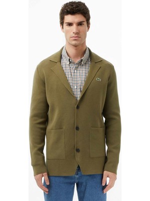 Lacoste Men's Classic Fit V Neck Cardigan Erkek Classic Fit V Yaka Triko Hırka Yeşil Haki