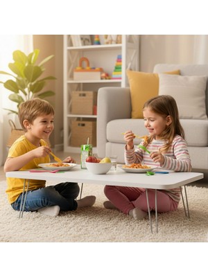 Ratemo Mobilya Ahşap Desenli Metal Katlanır Ayaklı Çocuk Oyun ve Kamp Yer Sofrası