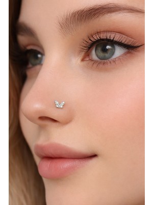 Sacce Scarves & Accessories Minimal Kelebek Figürlü Gümüş Burun Hızması