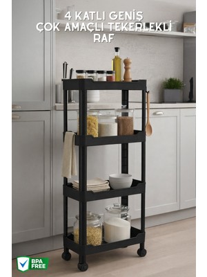 Nandy Home 4 Katlı Geniş, Tekerlekli Düzenleyici Raf, Çok Amaçlı Tekerlekli Organizer